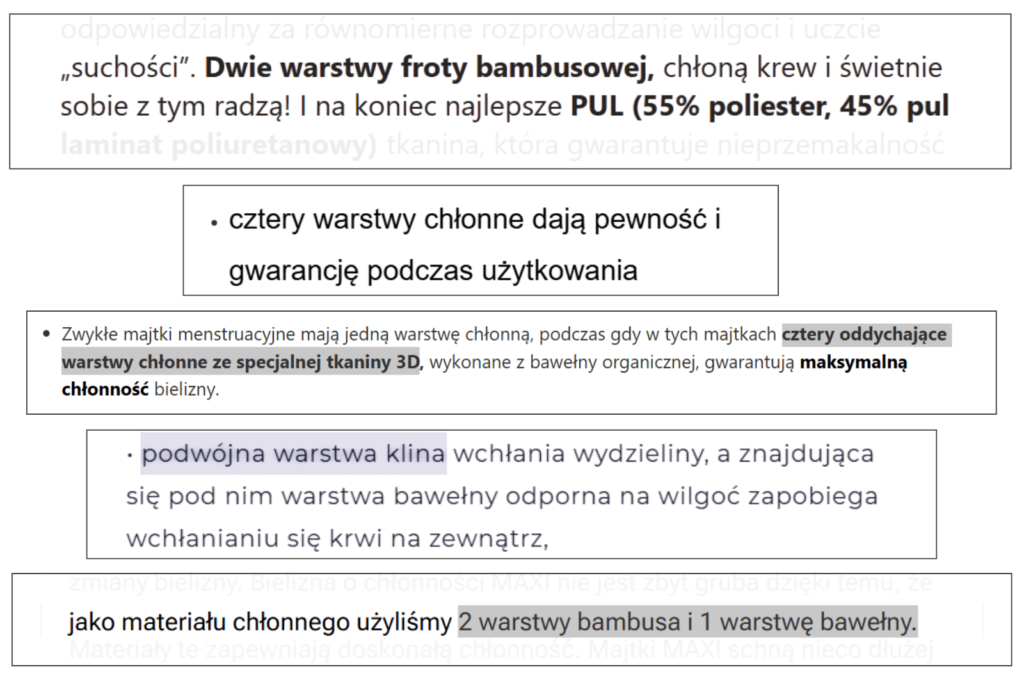 warstwy chłonne w majtkach menstruacyjnych